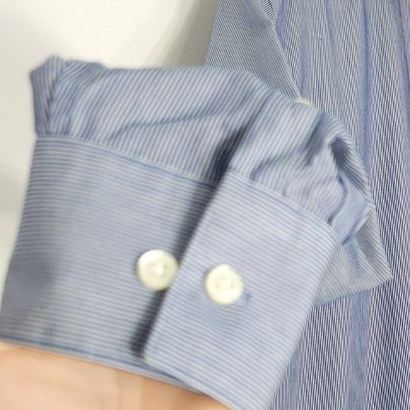 Kenneth Cole Reaction Mens Blue Striped Long Sleeve Button Up Cotton Shirt Large - Picture 4 of 11